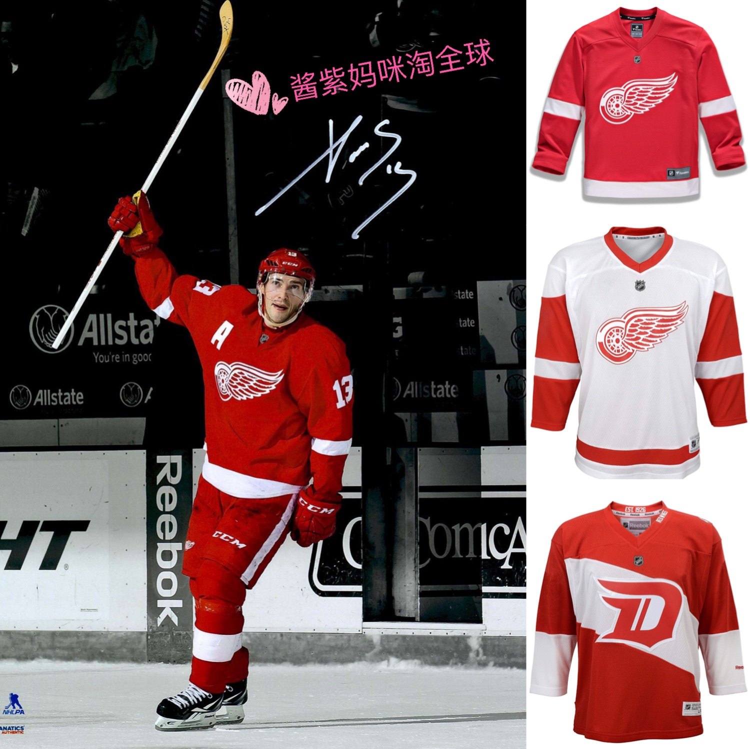 nhl底特律红翼detroit red wings刺绣胶印训练少年球衣冰球服优惠券