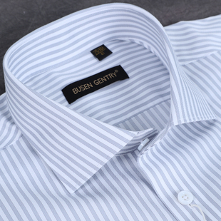男装枫桥步森200支纯棉免烫高级感灰色条纹商务短袖衬衫FQ82012S
