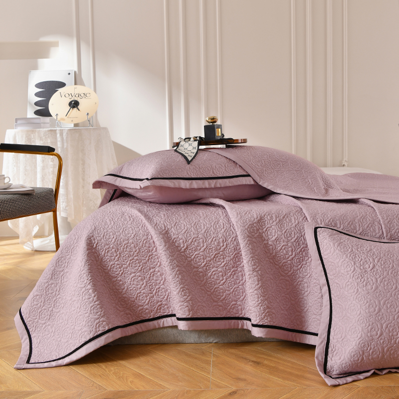 双面莱赛尔莫代尔天丝床盖花边三件套纯色绗缝被夹棉铺床单四季用