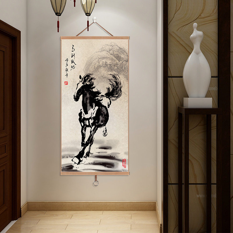 马到成功客厅八骏图徐悲鸿马卷轴挂画马图装饰画国画马上封候挂轴