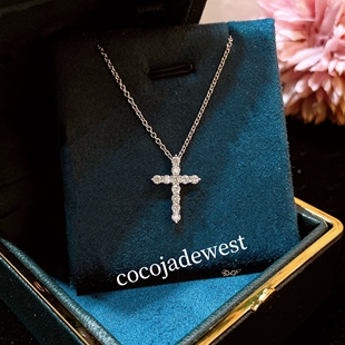 18k白金天然钻石项链 十字架造型款时尚可调节锁骨链 男女通用