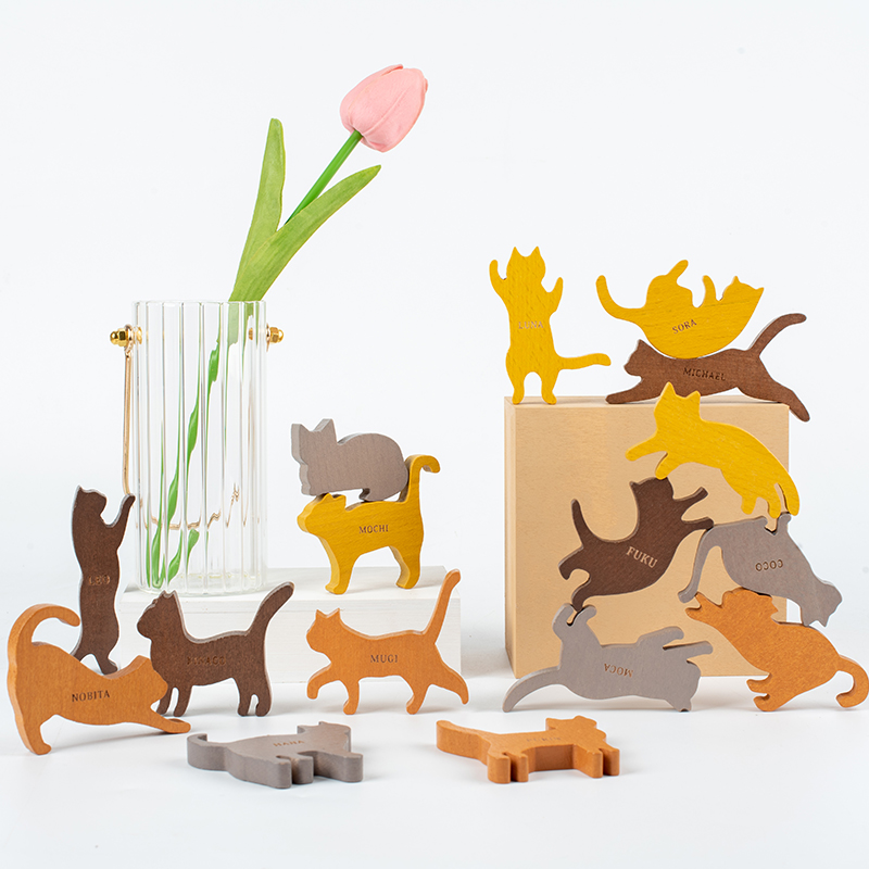 木制小猫叠叠乐桌面游戏儿童益智玩具叠叠高亲子摆件专注力积木