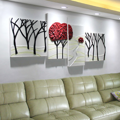 沙发背景墙装饰画客厅挂画现代背景立体浮雕壁画餐厅无框四联组合