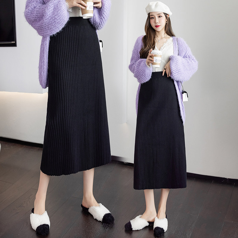 秋冬装新款2021高腰直筒一步长裙加厚韩版针织a字半身裙女中长款