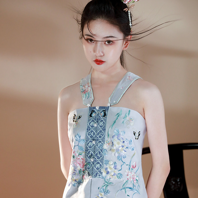 瞳莞汉服女绣花明制主腰儿扇形吊带轻薄抹胸无尽夏双层夏季内搭