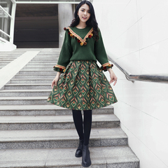 2016冬装新款女装韩版羊绒毛衣套装裙中长款两件套加绒针织连衣裙