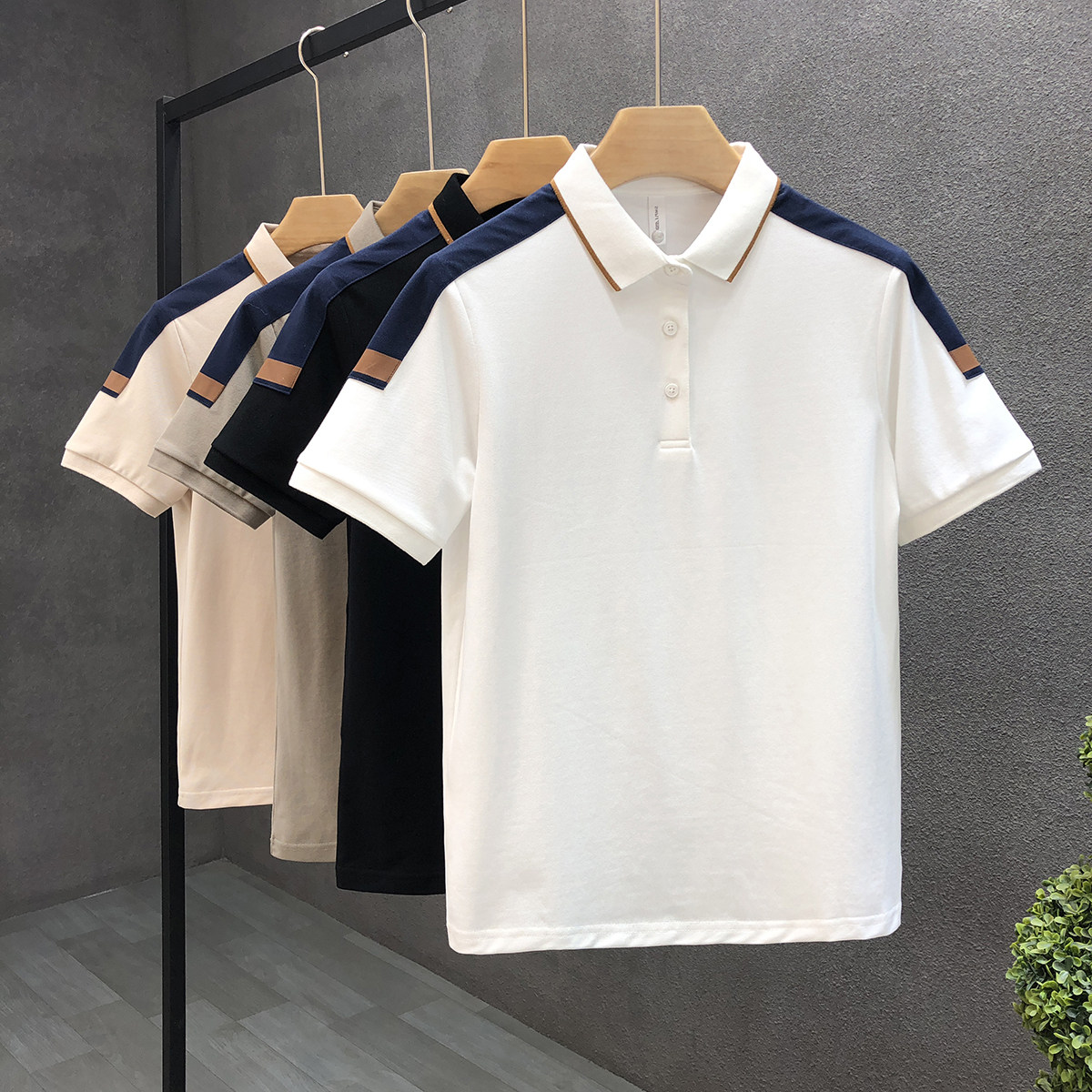 高品质拼色半袖翻领polo衫男潮牌夏季男士高端短袖ins修身有领t恤