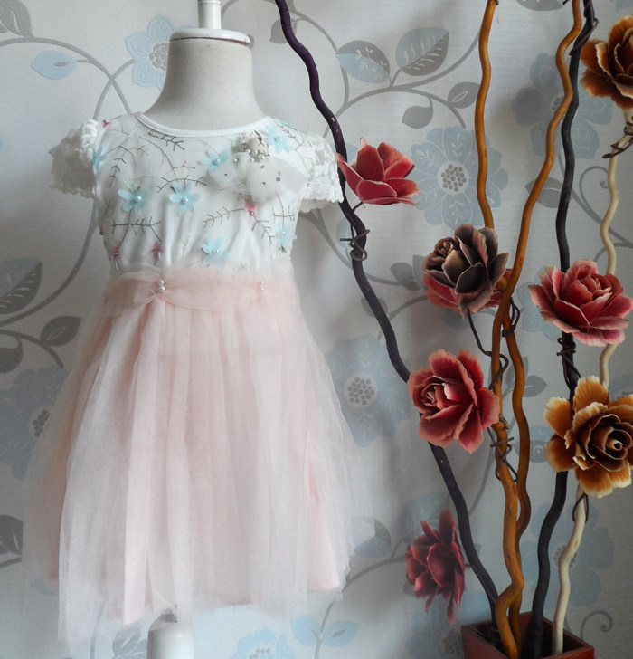 丹尼熊高端童装折扣女童夏装小童绣花白色粉色连衣裙公主纱裙