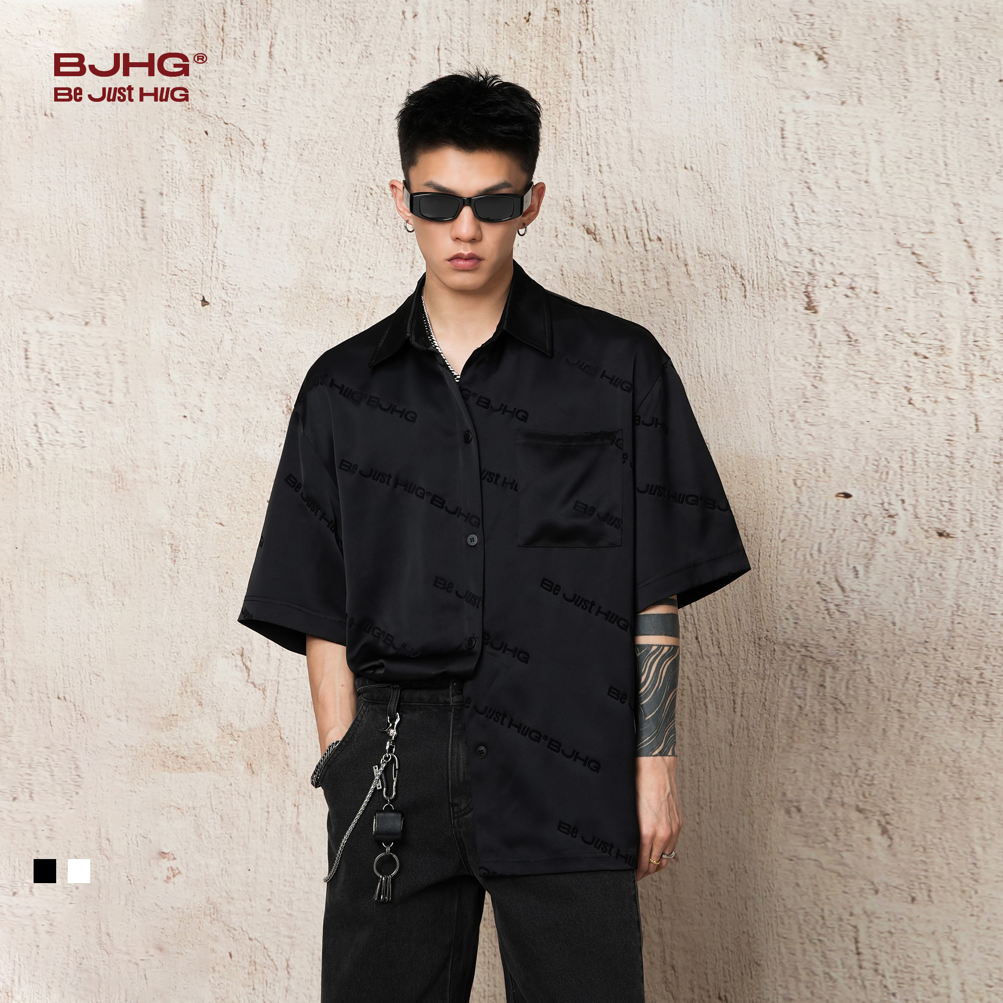 BJHG不计后果新中式黑色短袖衬衫