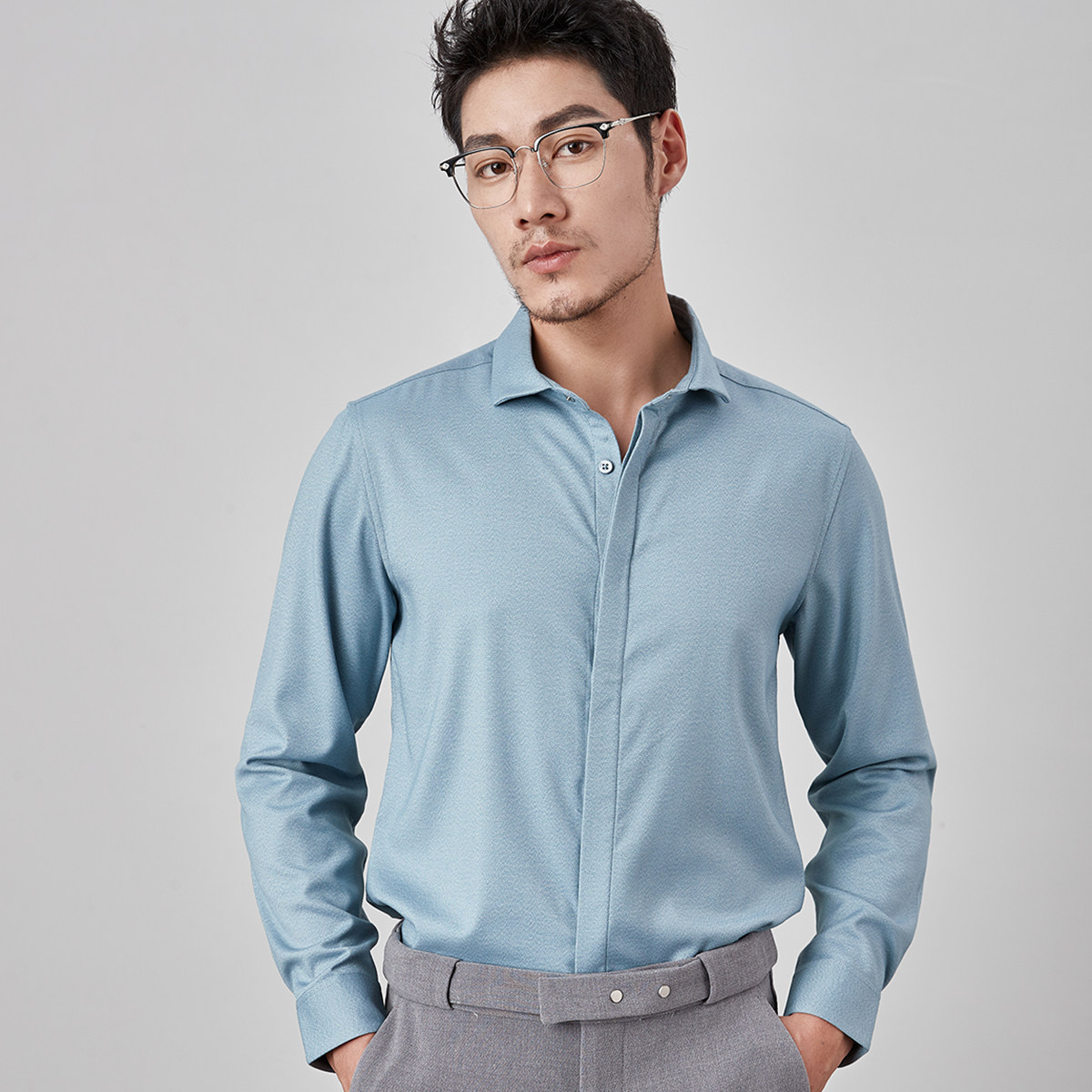 高端商务甄选男衬衫 超细旦柔软亲肤抗菌料 男士温莎翻领长袖衬衣