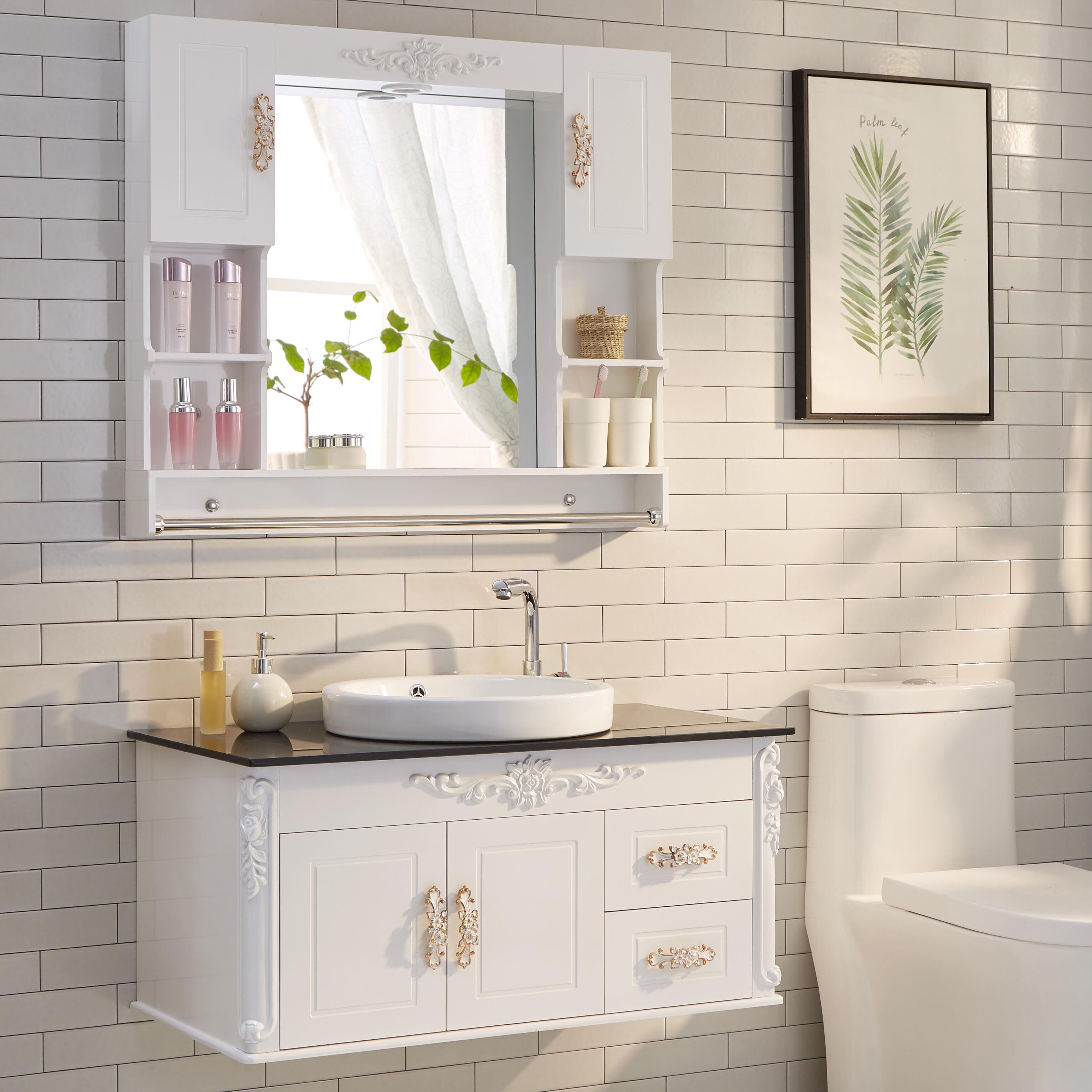 热销美容院洗手台_北欧浴室柜组合小户型挂墙式pvc洗手脸面盆洗漱台