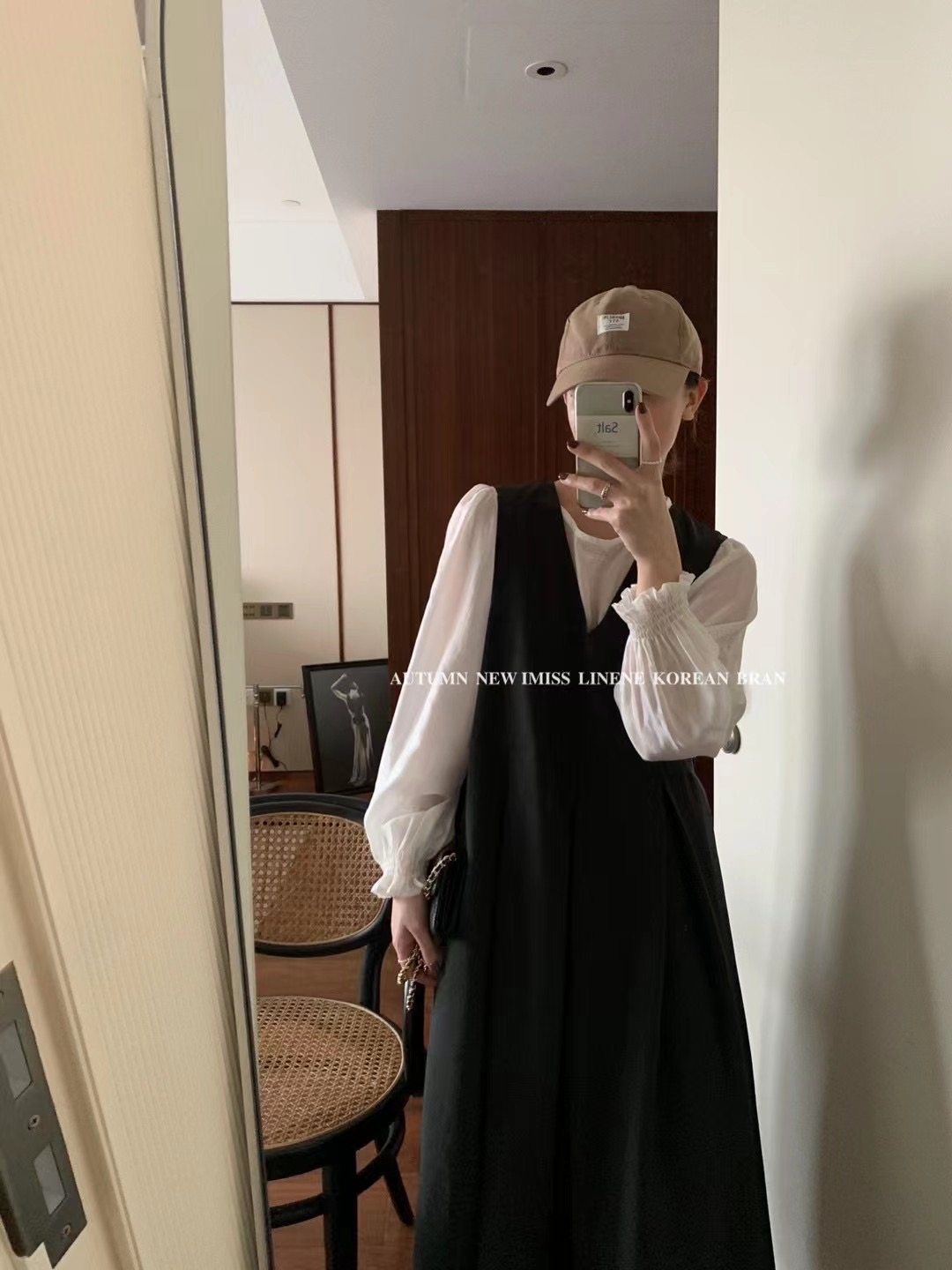 imiss studio韩国秋季新款背带连衣裙简约纯色百搭显瘦裙子859
