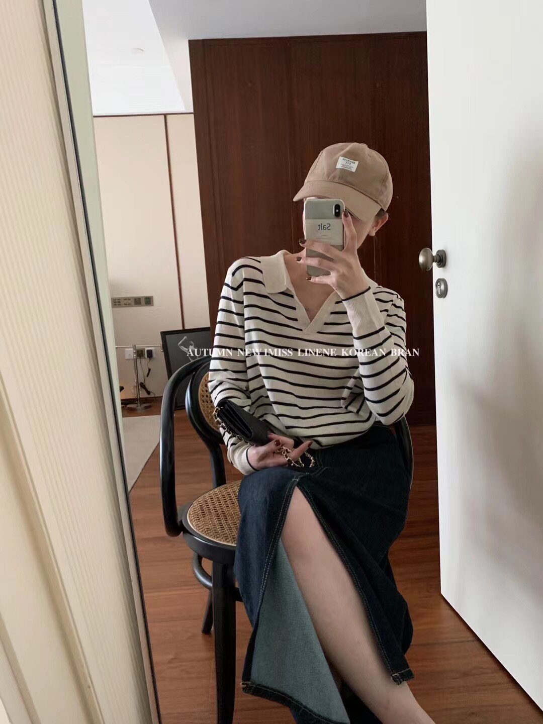 imiss studio韩国秋季新款简约百搭深色中长款半身裙裙子793