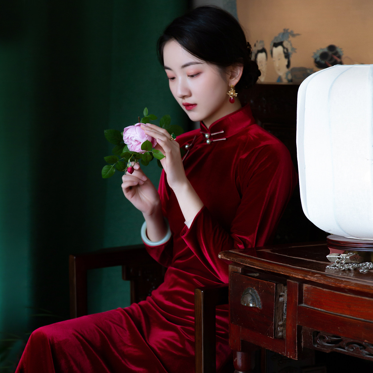 一折旗袍复古民国_玫瑰有刺丨一城风絮丨春秋连肩长袖修身古法旗袍