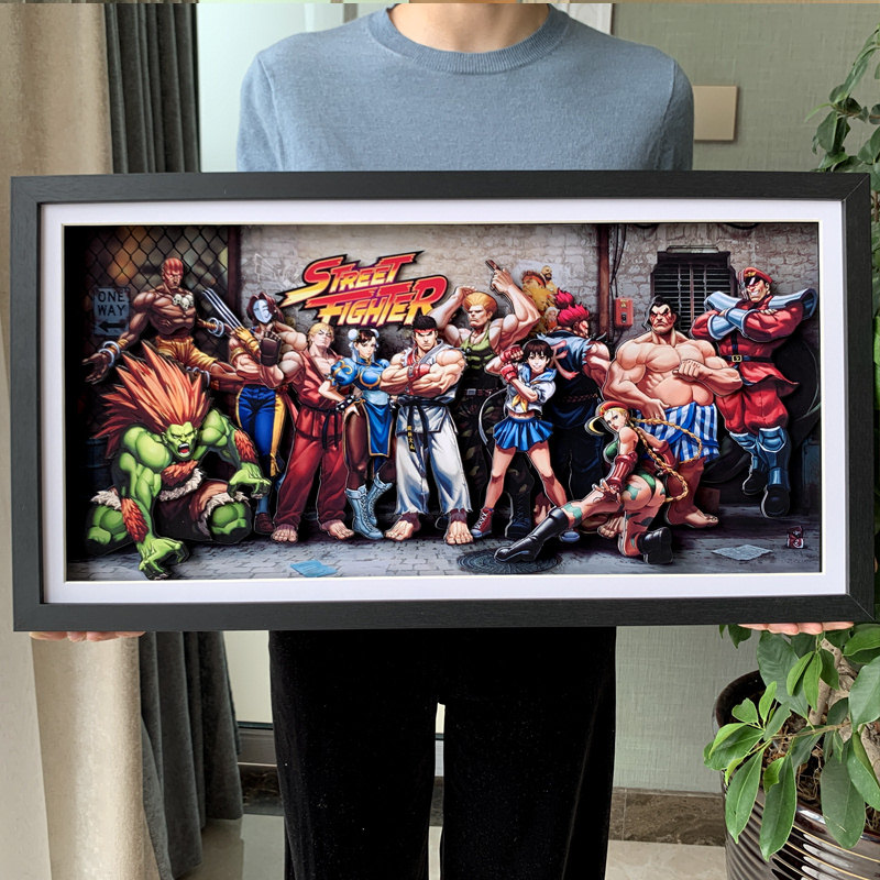 街霸隆春丽豪鬼古烈全家福卡普空游戏主机桌搭拼贴礼物装饰立体画