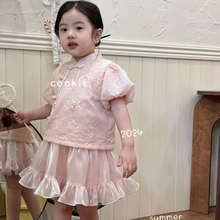 女童套装夏装女宝宝夏季新款新中式中国风盘扣上衣半身裙