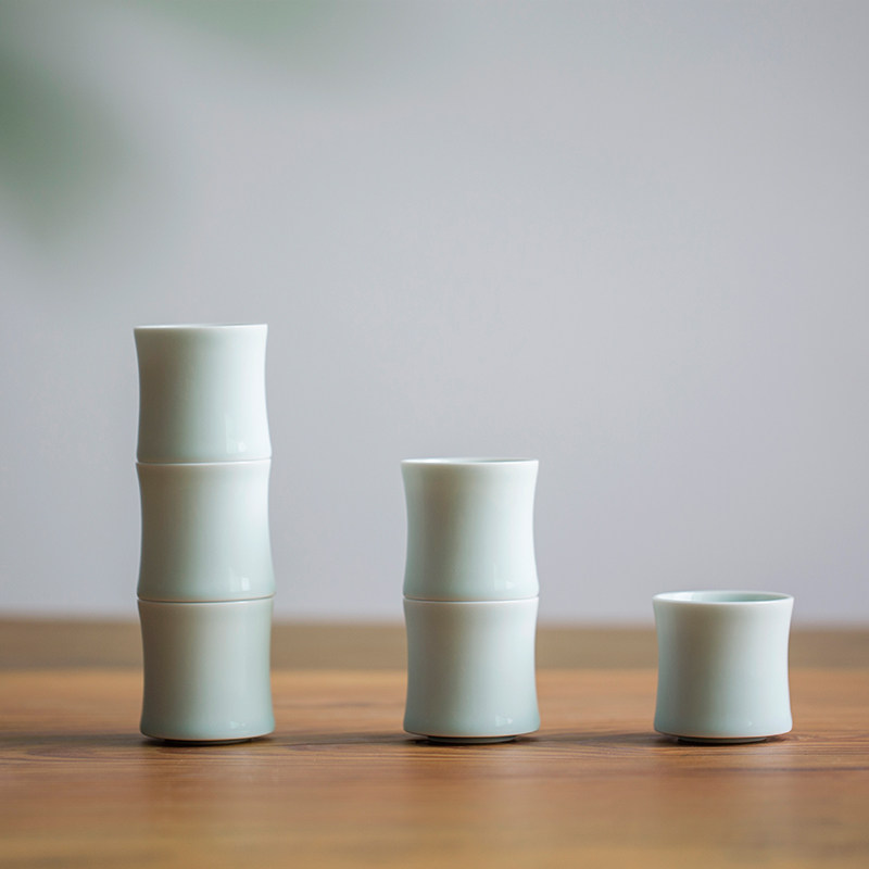 山水间竹节杯景德镇手工陶瓷品茗杯功