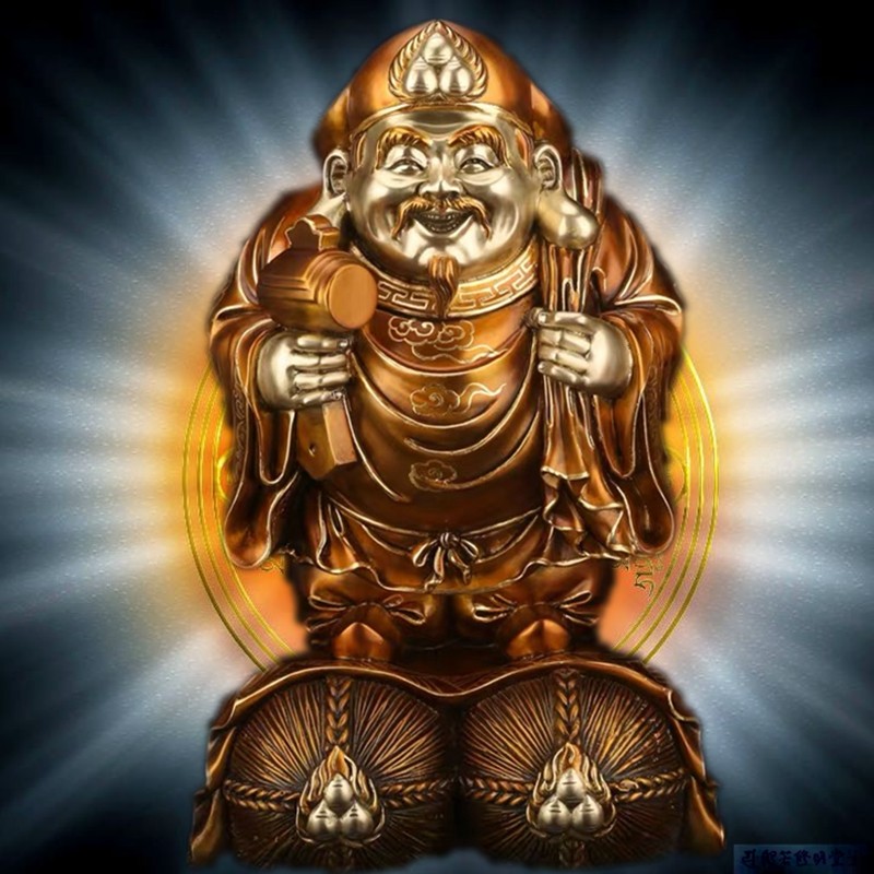 修明堂举锤大黑天铜镀鎏金密宗财神摩诃迦罗大黑天财神像礼品剥件