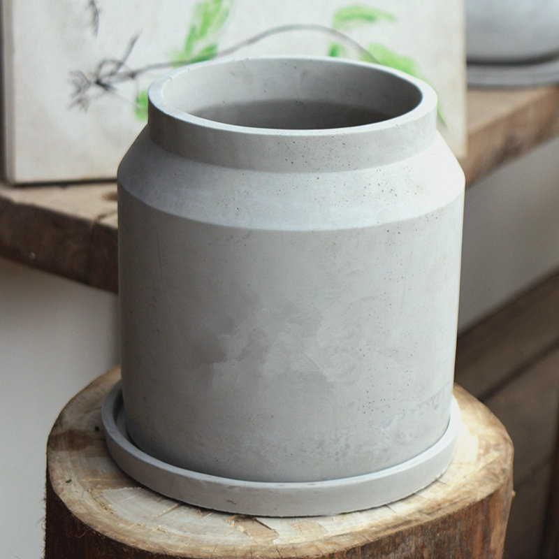 包邮the beauty garden 水泥花盆 北欧风格 简约收口圆柱 花盆_不打折