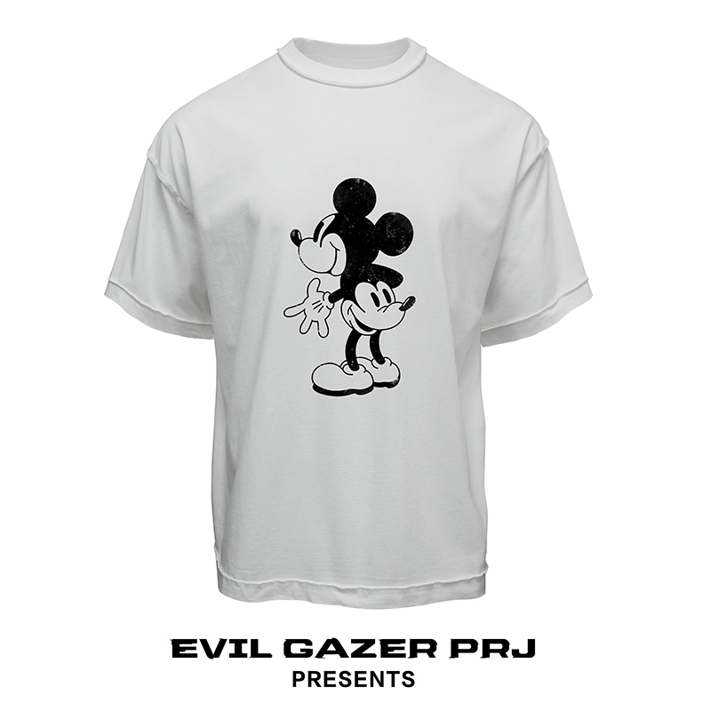 EVIL GAZER 复古水洗做旧黑色new vintage米奇印花宽松短袖T恤男