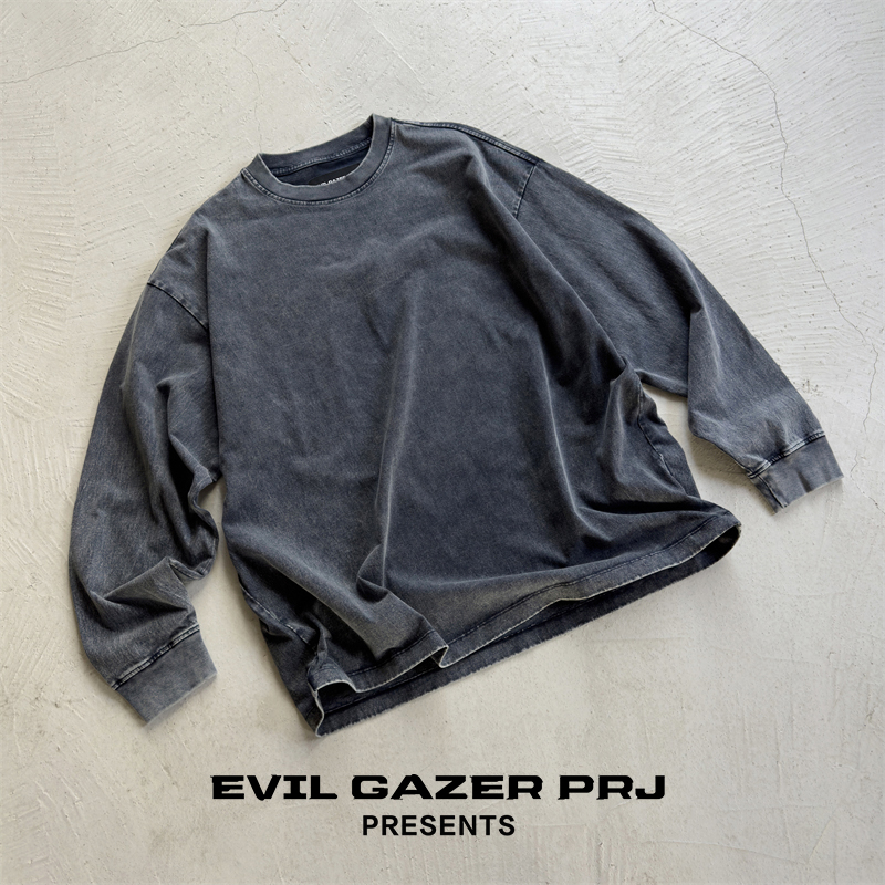 EVIL GAZER 水洗做旧vintage蜡染炒色内搭dirtyfit宽松长袖T恤男