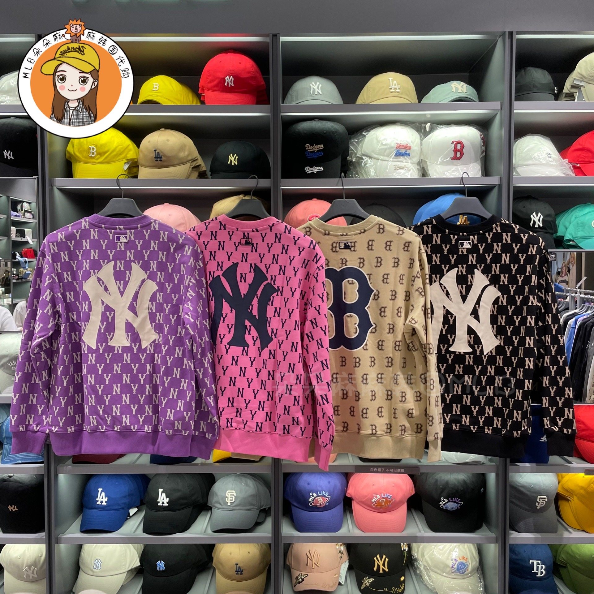 韩国mlb正品21新款满标印花卫衣老花男女百搭情侣套头衫3amtm0614