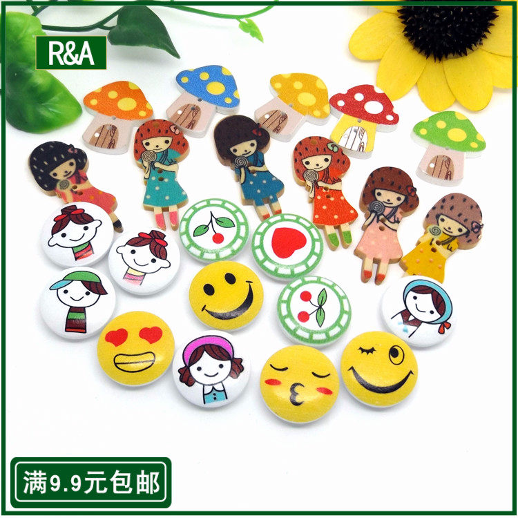 纽扣扣子 彩色卡通小女孩 木头激光手工装饰扣儿童毛衣纽扣