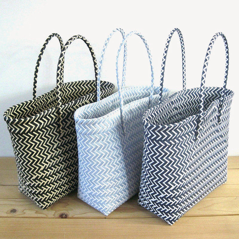 9购物篮收纳篮打包带编制蓝塑料编织篮菜篮子特大号 大号包邮24省已售