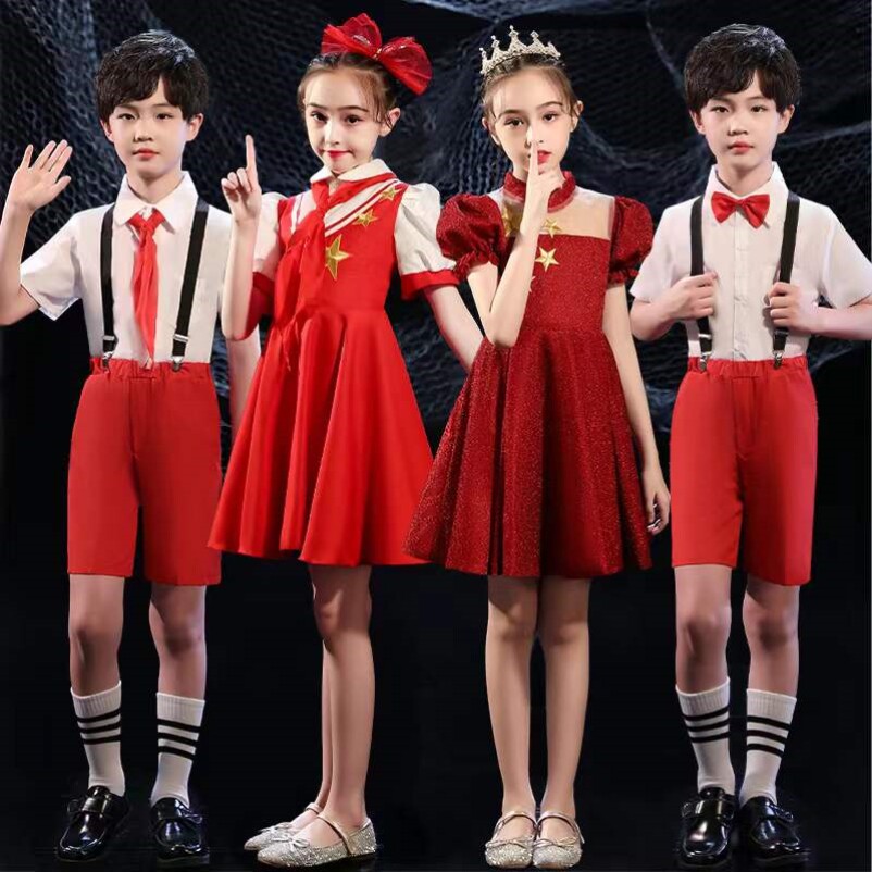 女童红歌演讲比赛表演国庆儿童演出演出服服装儿童演出服