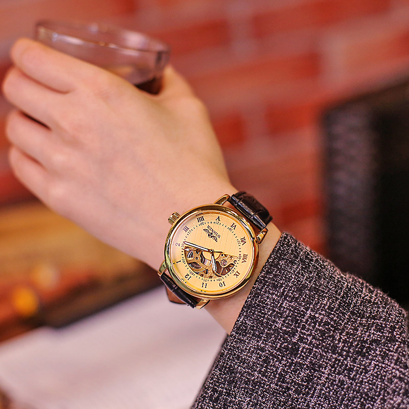 一折复古商务手表_正品男士手表商务成功人士手表手动上链镂空机械表