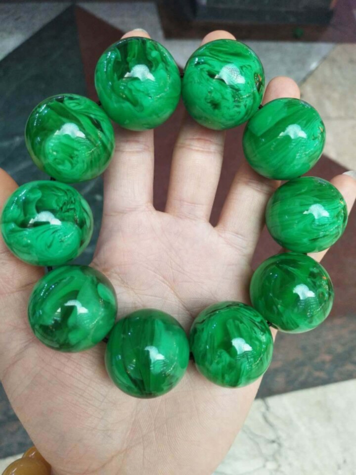 中东古董蜜蜡草绿雪山手串手链diy配件散珠手饰