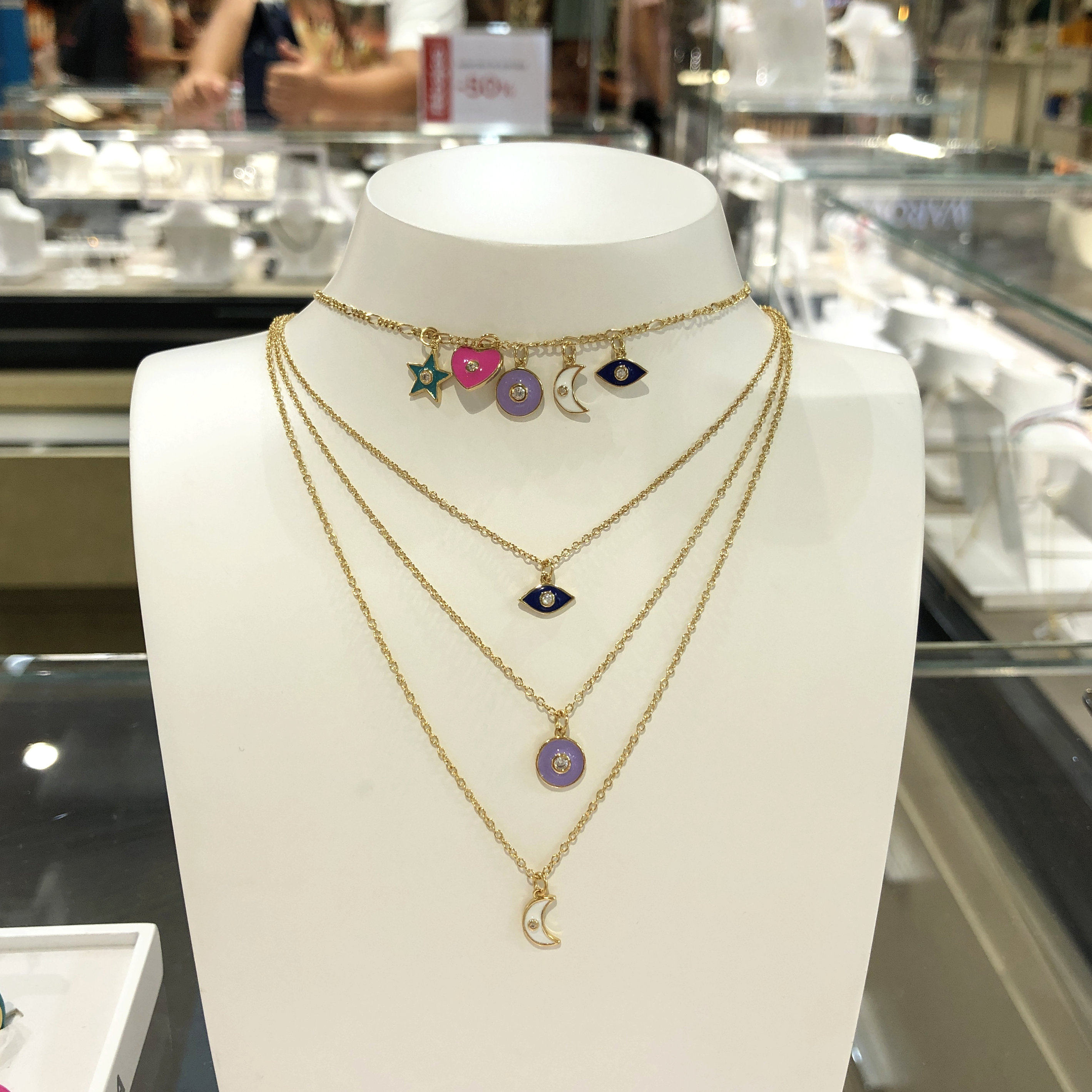 欧洲 嘉莎agatha轻奢小众彩色珐琅 月牙 恶魔之眼项链 气质锁骨链