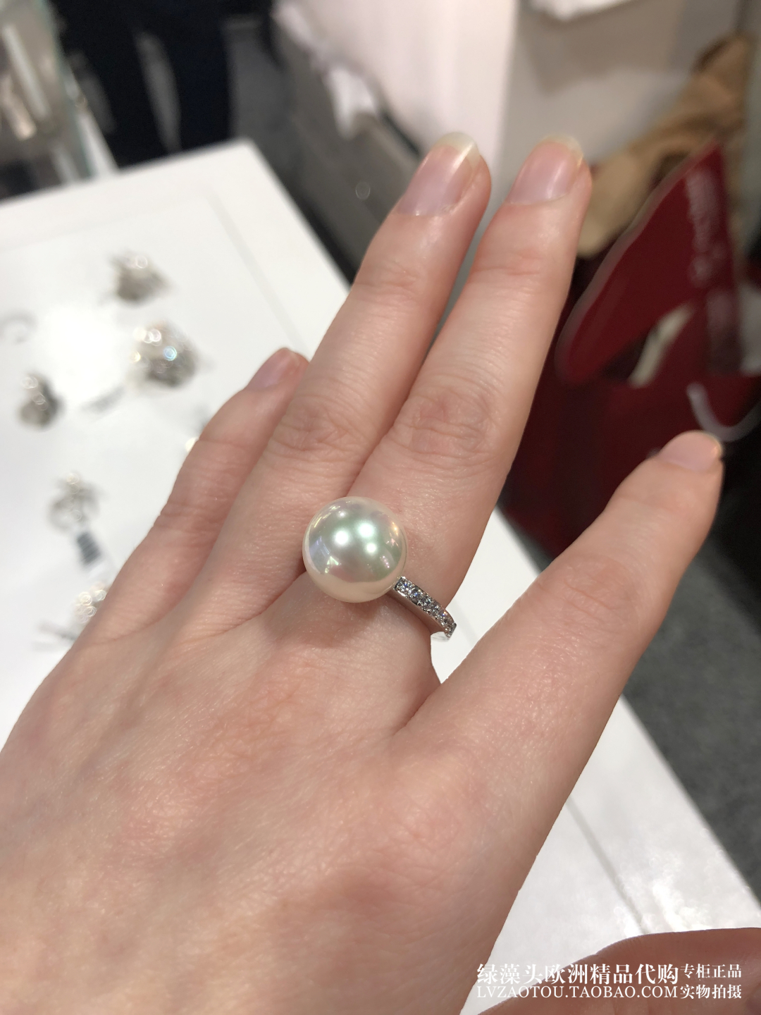 西班牙代购 百年皇室MAJORICA简约银镀18K金镶钻12毫米珍珠戒指女