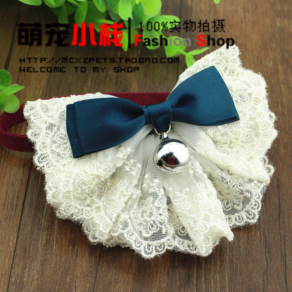 满18包邮 超仙精美蕾丝蝴蝶结宠物领结 狗狗项圈 猫铃铛饰品超萌