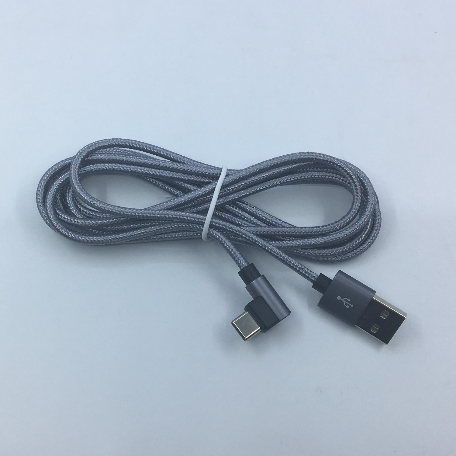 高品质USB Type-C线，铜芯线可2A电流，外编织内屏蔽，2米，弯头