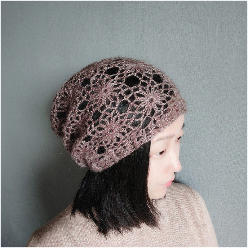 春秋季女款手工帽镂空钩花堆帽土豆夫人原创【菊花马海毛长版帽】