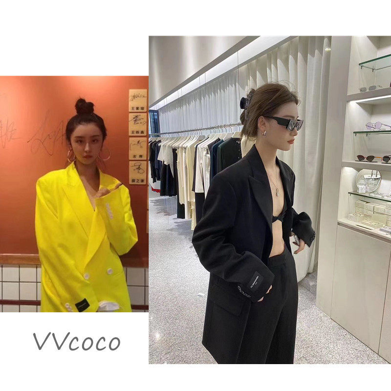 官方授权店国内现货 le alessandra 黑色柠檬黄 明星同款长款西装