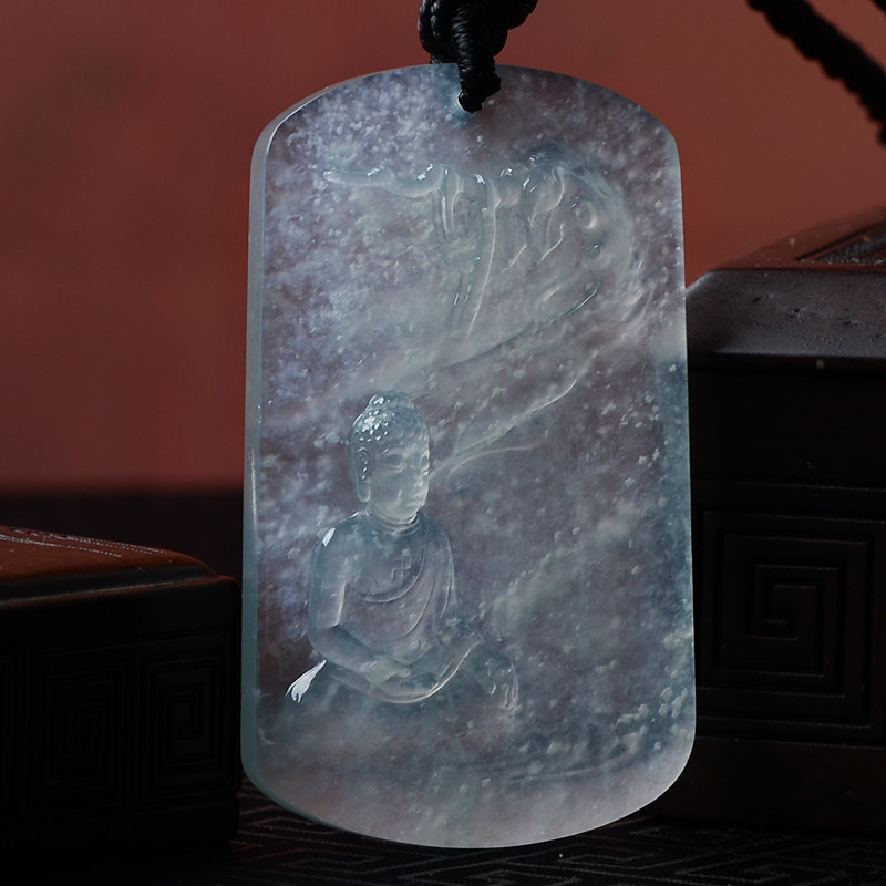 王朝阳大师作品 冰种木那料缅甸a货翡翠佛挂件