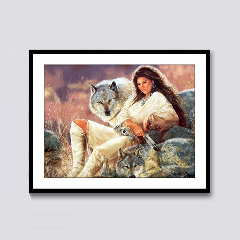 新款 欧式_新款5d钻石画满钻魔方圆钻欧式油画美女与狼点钻十字绣砖