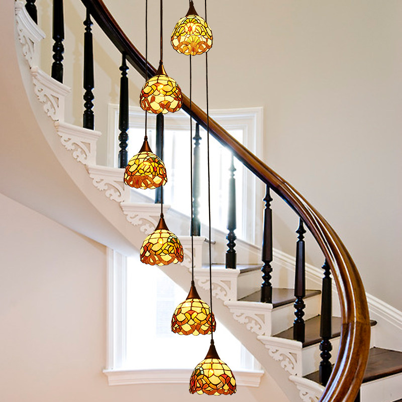 楼梯间吊灯复式楼中空客厅大灯创意个性美式复古别墅阁楼长吊灯
