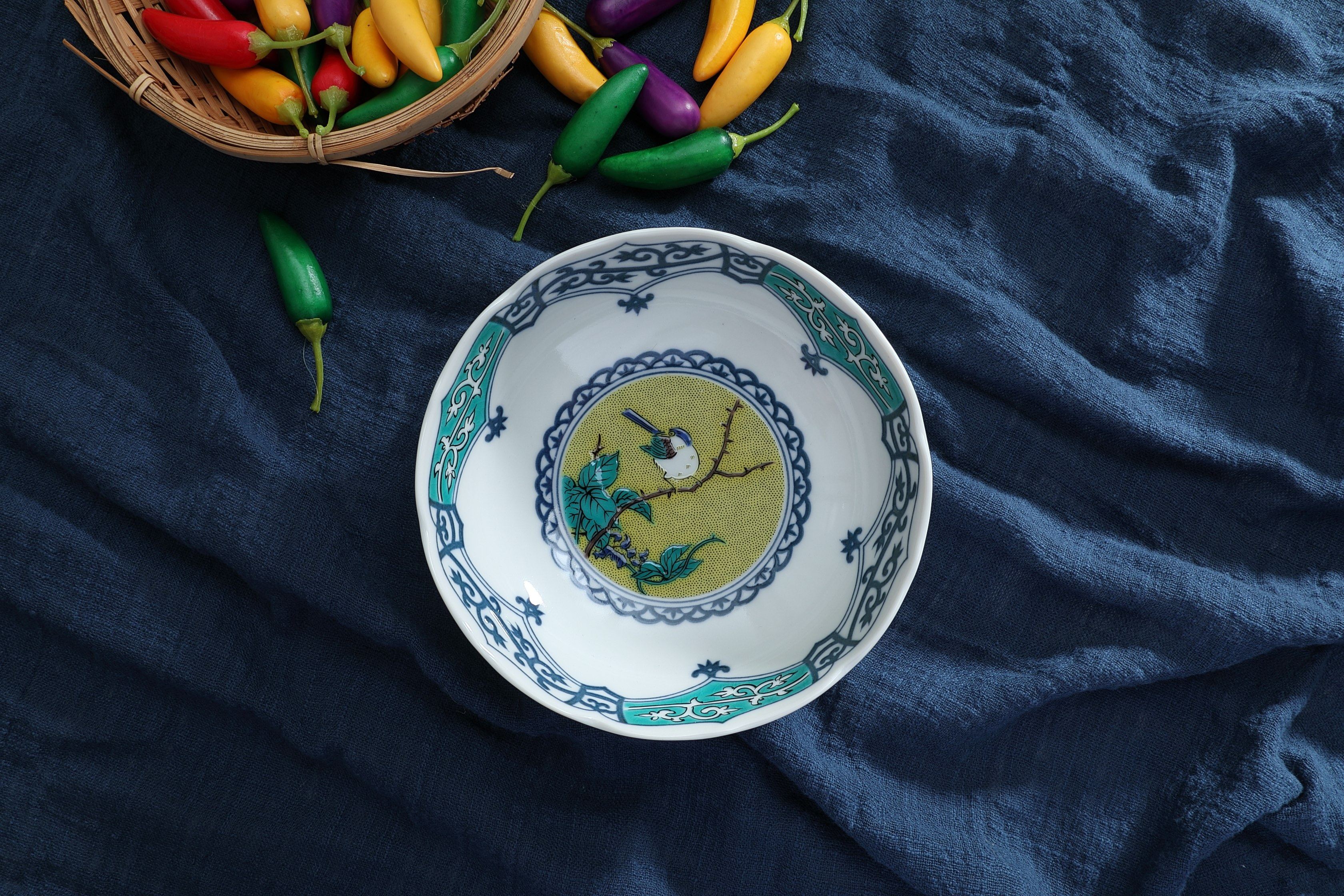 日本进口 九谷烧 花鸟图14厘米钵碗 日式陶瓷创意餐具中号碗 食器_不