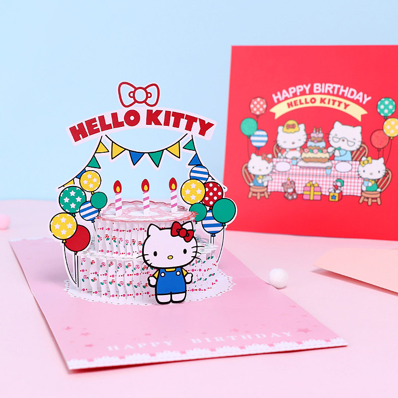 三丽鸥hellokitty生日贺卡立体3d折叠diy手工小卡片六一儿童节61