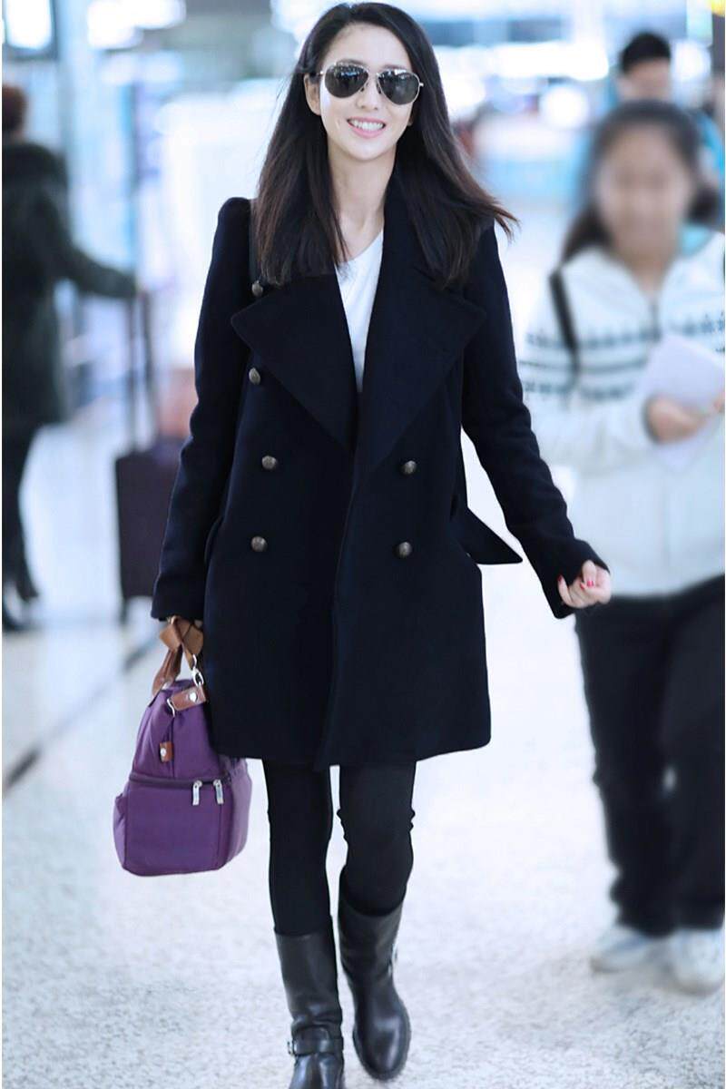 21秋冬新高圆圆佟丽娅明星同款大衣女中长款大翻领羊绒毛呢外套潮