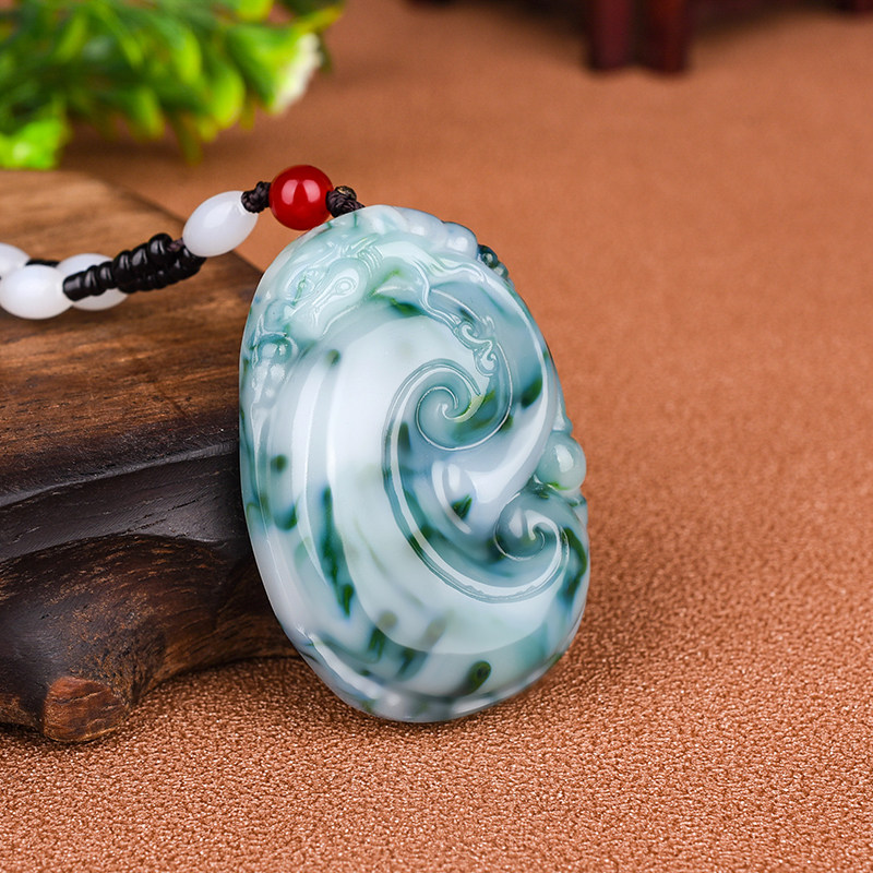 天然和田玉吉祥如意吊坠挂件青花玉福寿如意玉坠项链飘花如意玉佩