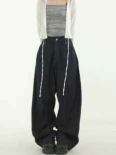 韩国代购23 stitch curved wide banding jean(unisex)抽绳牛仔裤