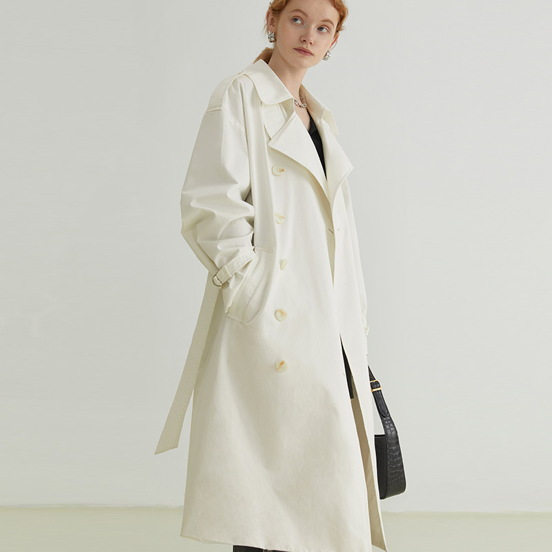 风衣女中长款米白色