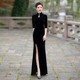 国风复古丝绒长款单开叉古典舞旗袍形体走秀加大码学员训练功服女