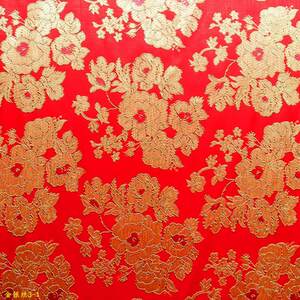 织锦缎富贵牡丹纹古装汉服唐装娃衣丝绸面料服装布料 红婚庆金布