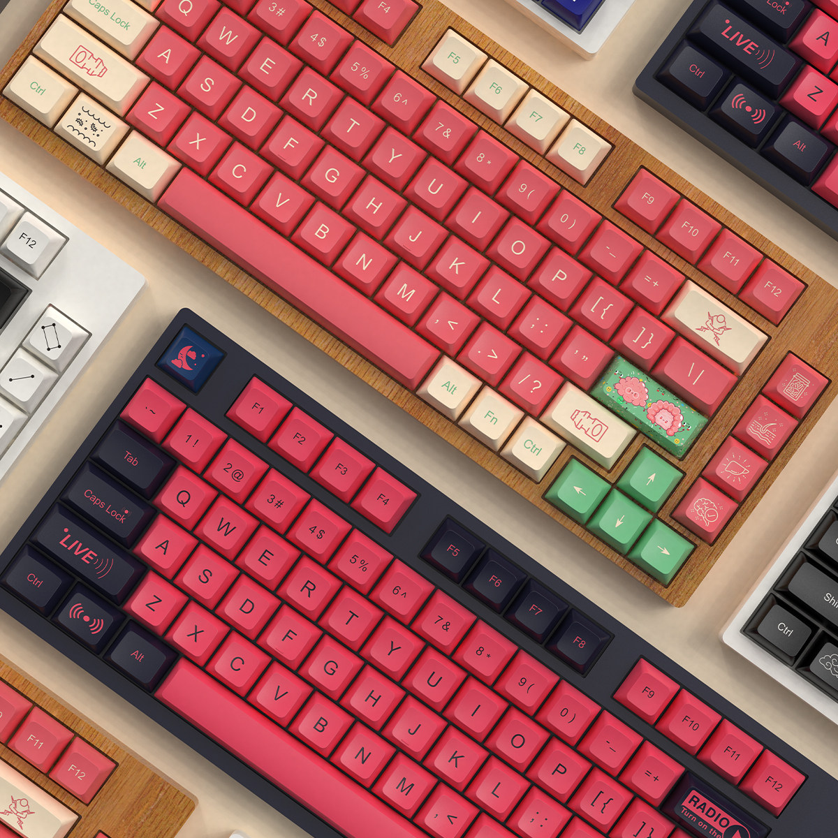 【zd】客制化机械键盘 qeeke奇趣喵 pbt热升华jda球帽68/81键键帽