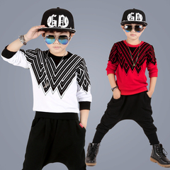儿童嘻哈街舞演出服中小男童爵士舞服装幼儿架子鼓服表演服红黑色